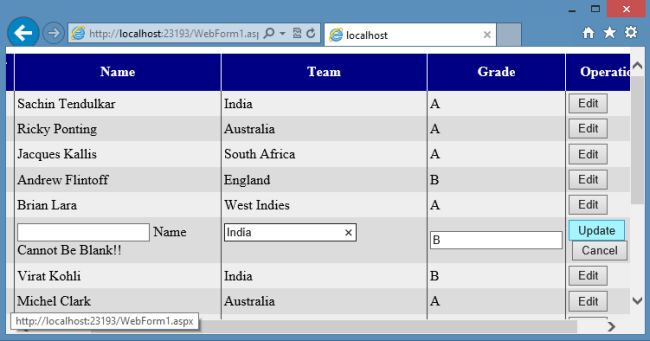 Validation in GridView